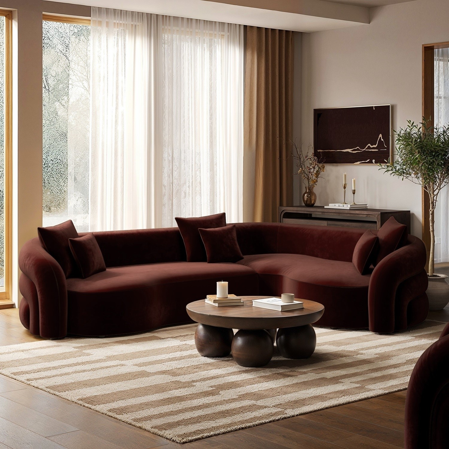 Deep Velvet Right Hand Facing 4 Seater Curved Corner Sofa