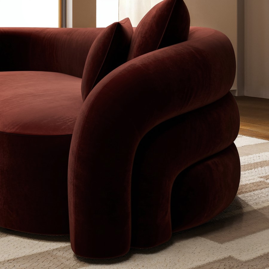 Deep Red Velvet Right Hand Facing 4 Seater Curved Corner Sofa - Zuri 