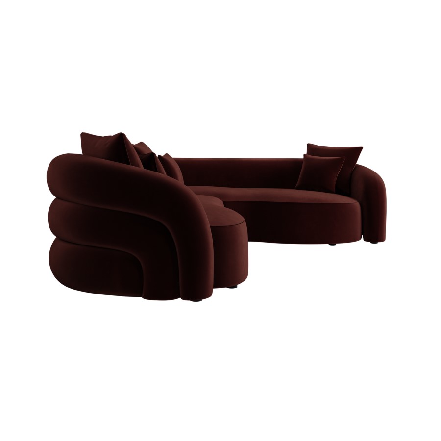 Deep Red Velvet Right Hand Facing 4 Seater Curved Corner Sofa - Zuri 