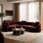 Deep Red Velvet Left Hand Facing 4 Seater Curved Corner Sofa - Zuri 