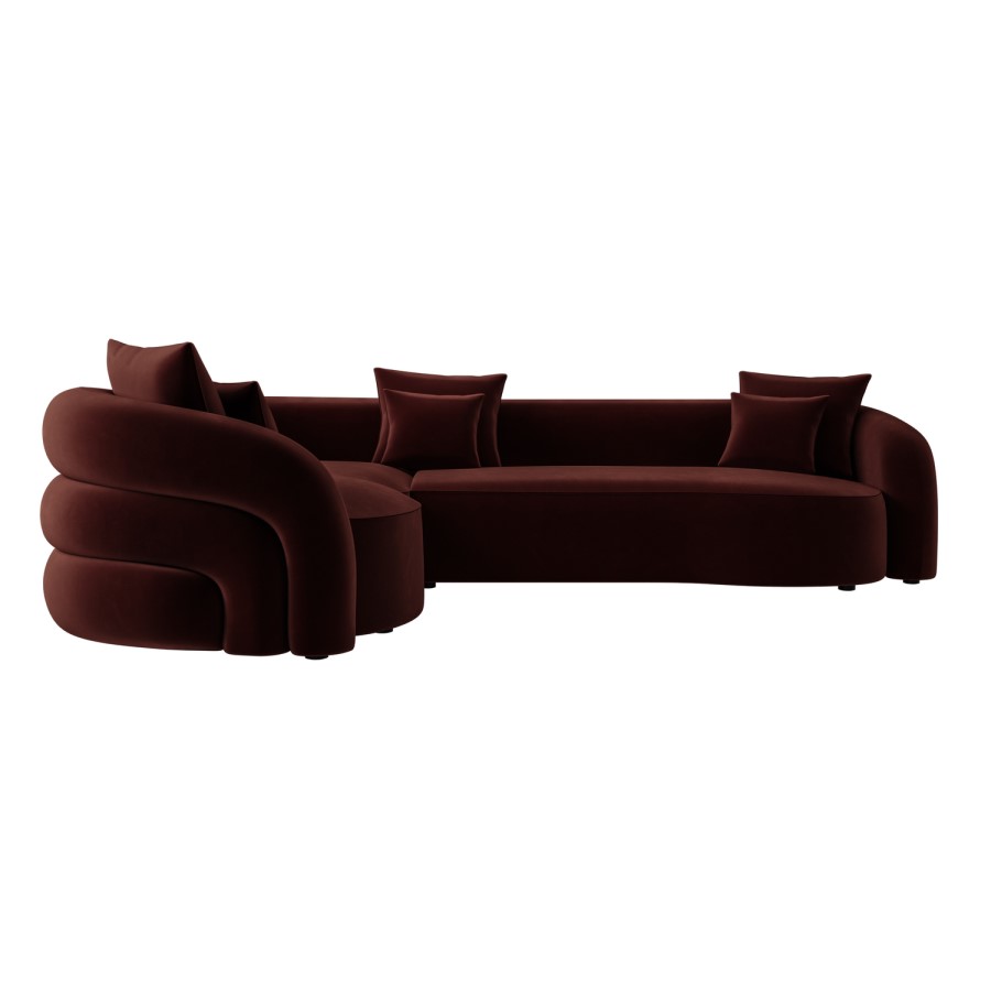 Deep Red Velvet Left Hand Facing 4 Seater Curved Corner Sofa - Zuri 