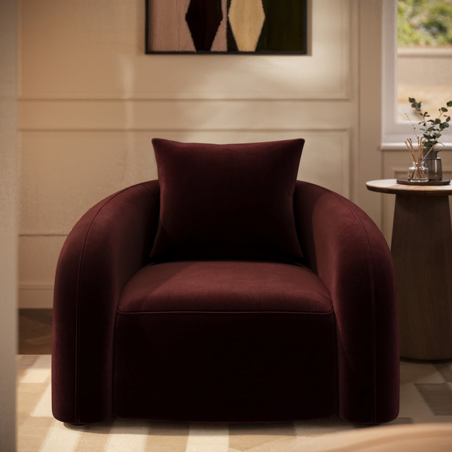 Deep Red Velvet Armchair - Zuri 