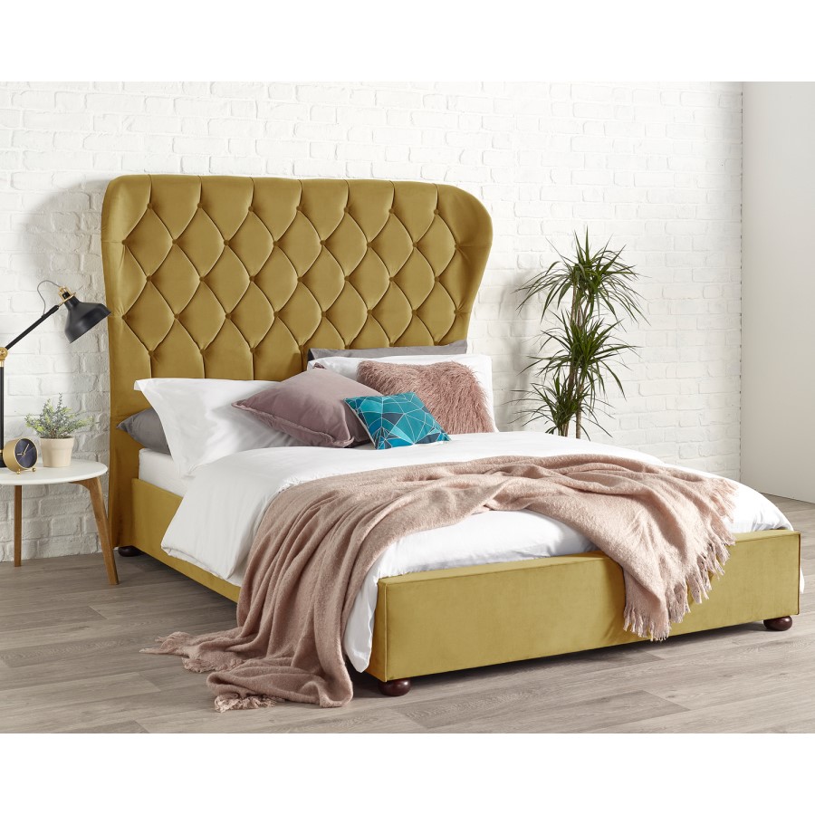 Zurich Wing Bed in Ochre Plush Velvet