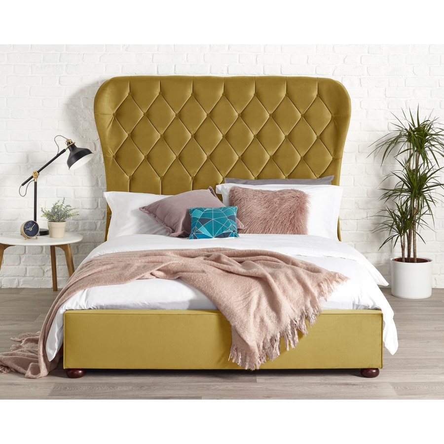 Zurich Wing Bed in Ochre Plush Velvet