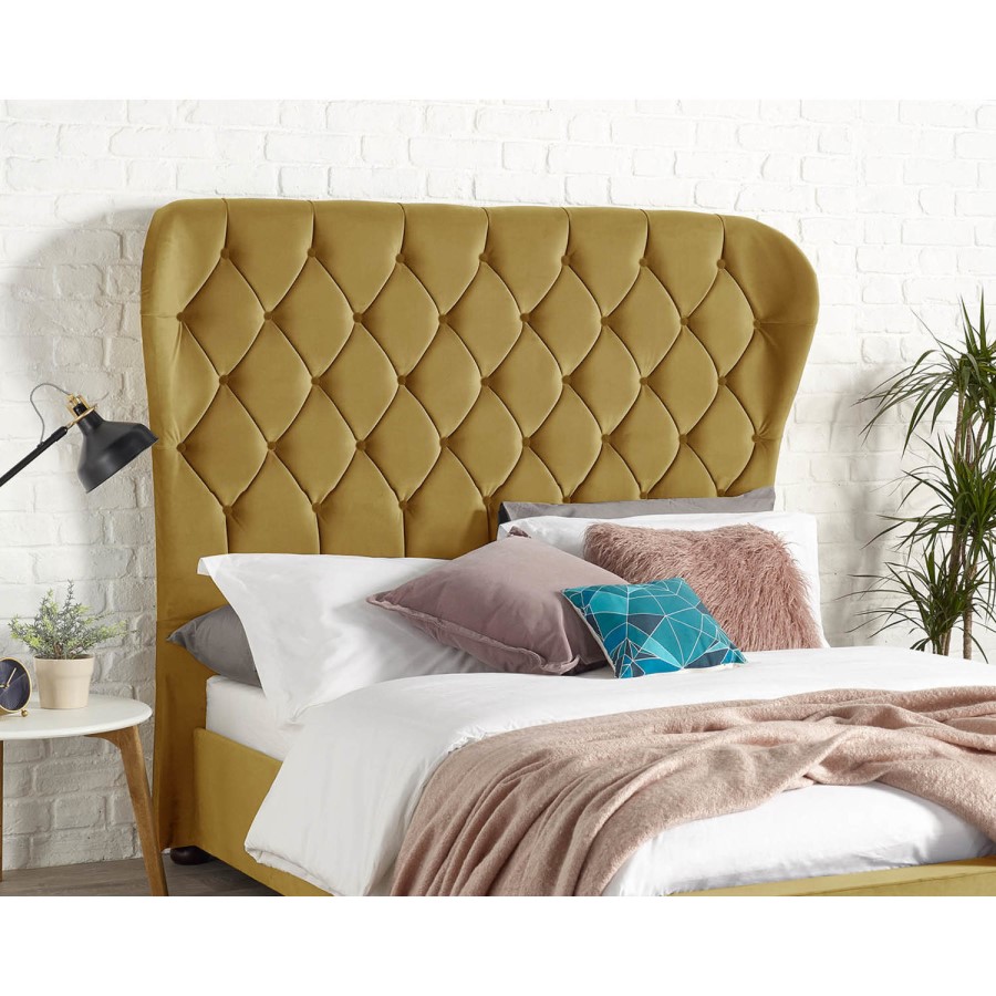 Zurich Wing Bed in Ochre Plush Velvet