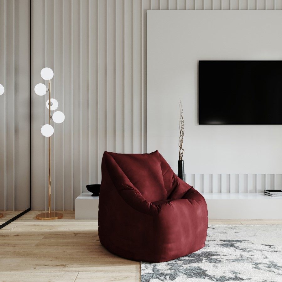 GRADE A1 - Red Bean Bag Chair in Velvet - Zyra
