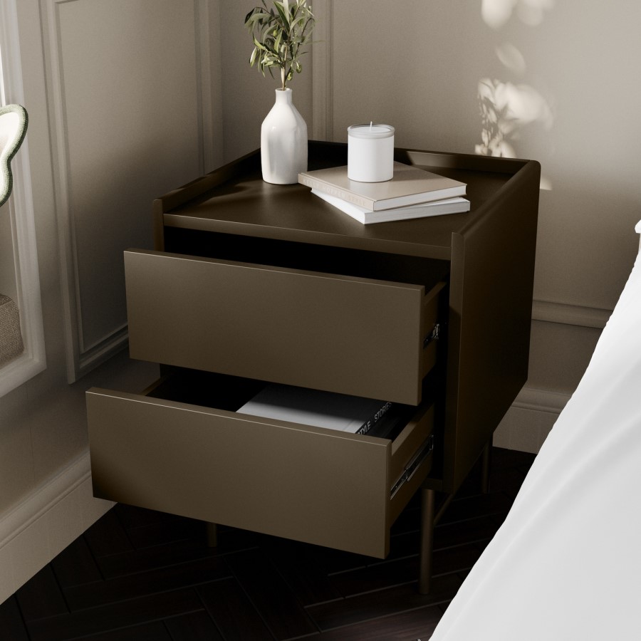 Khaki Green 2 Drawer Modern Bedside Table – Zane 