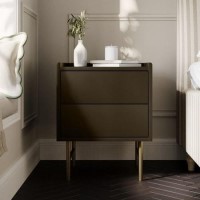Khaki Green 2 Drawer Modern Bedside Table - Zane