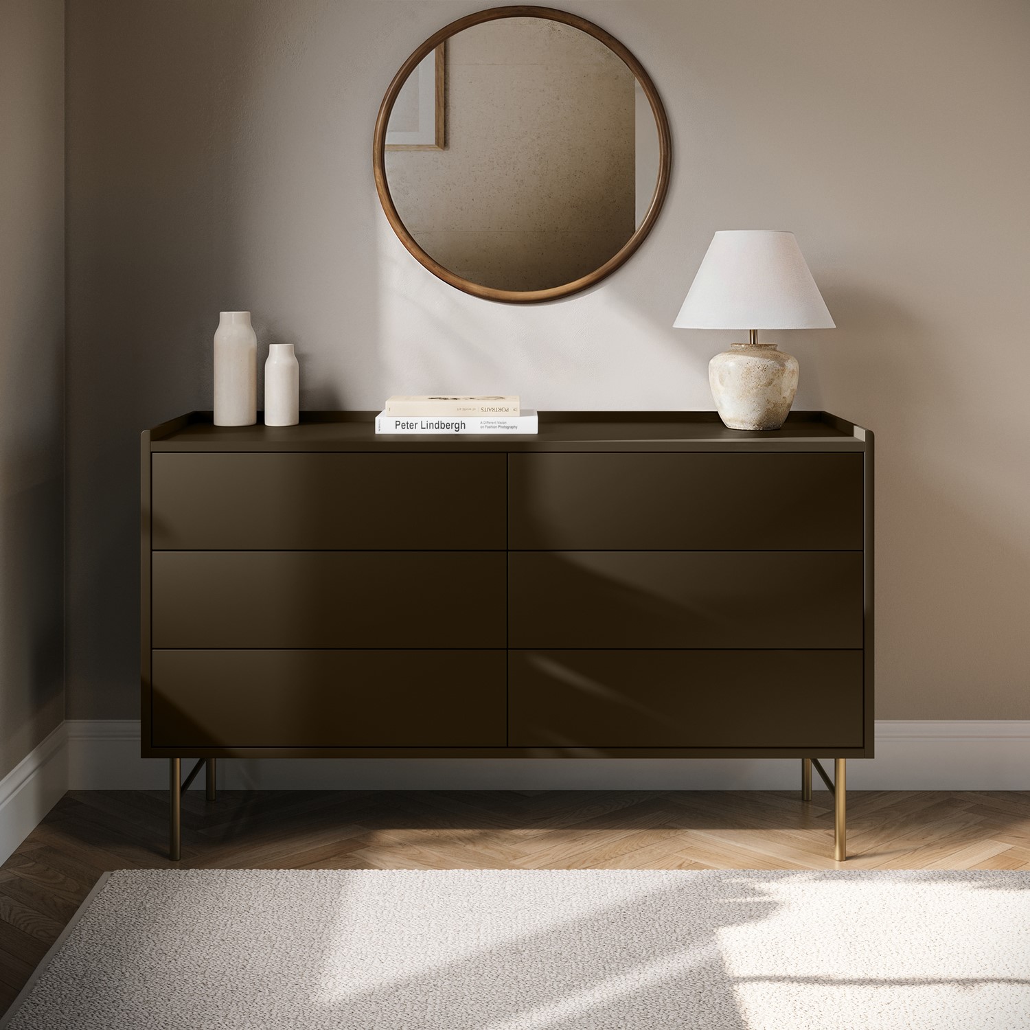 Khaki Green Modern Chest 6 Drawers
