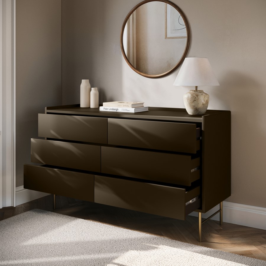 Khaki Green Modern Chest of 6 Drawers - Zane 