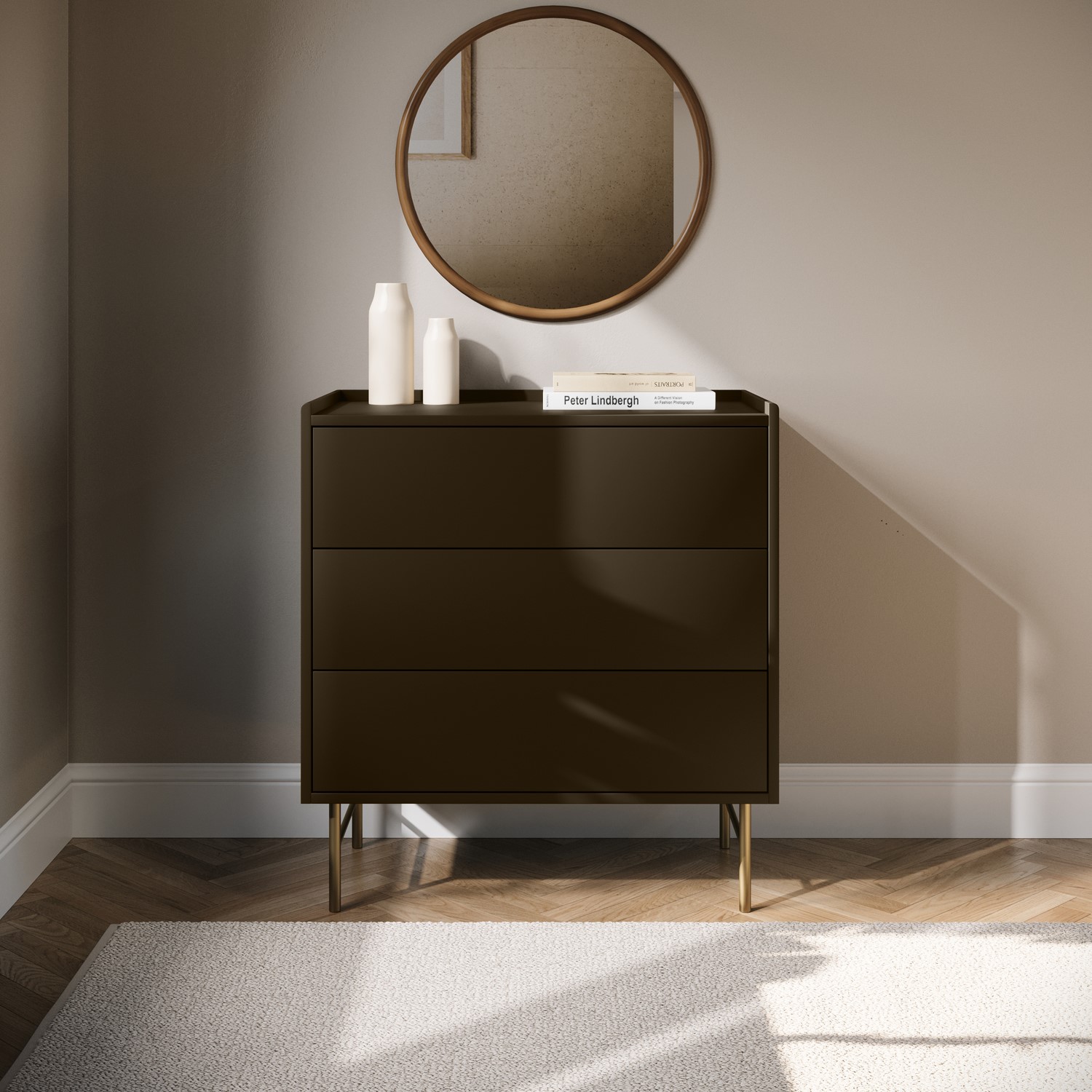 Khaki Green Modern Chest 3 Drawers