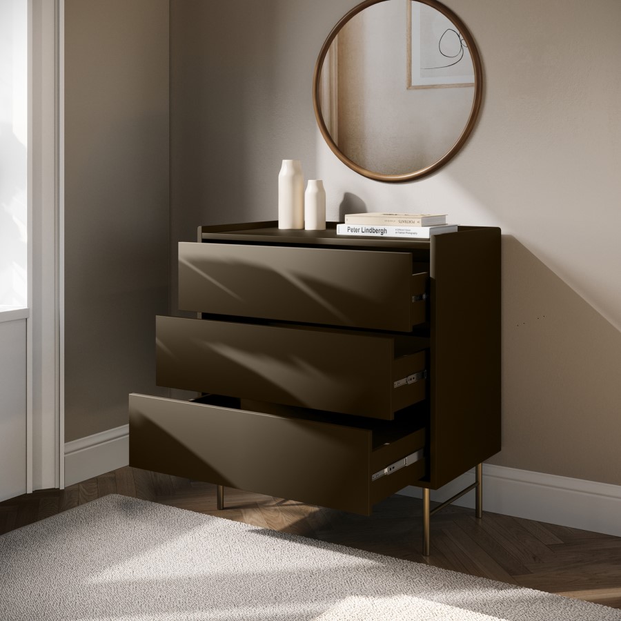 Khaki Green Modern Chest of 3 Drawers - Zane 