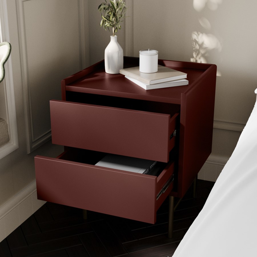Burgundy 2 Drawer Modern Bedside Table – Zane 