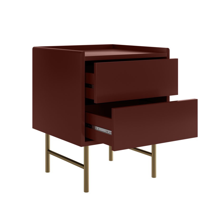 Burgundy 2 Drawer Modern Bedside Table – Zane 