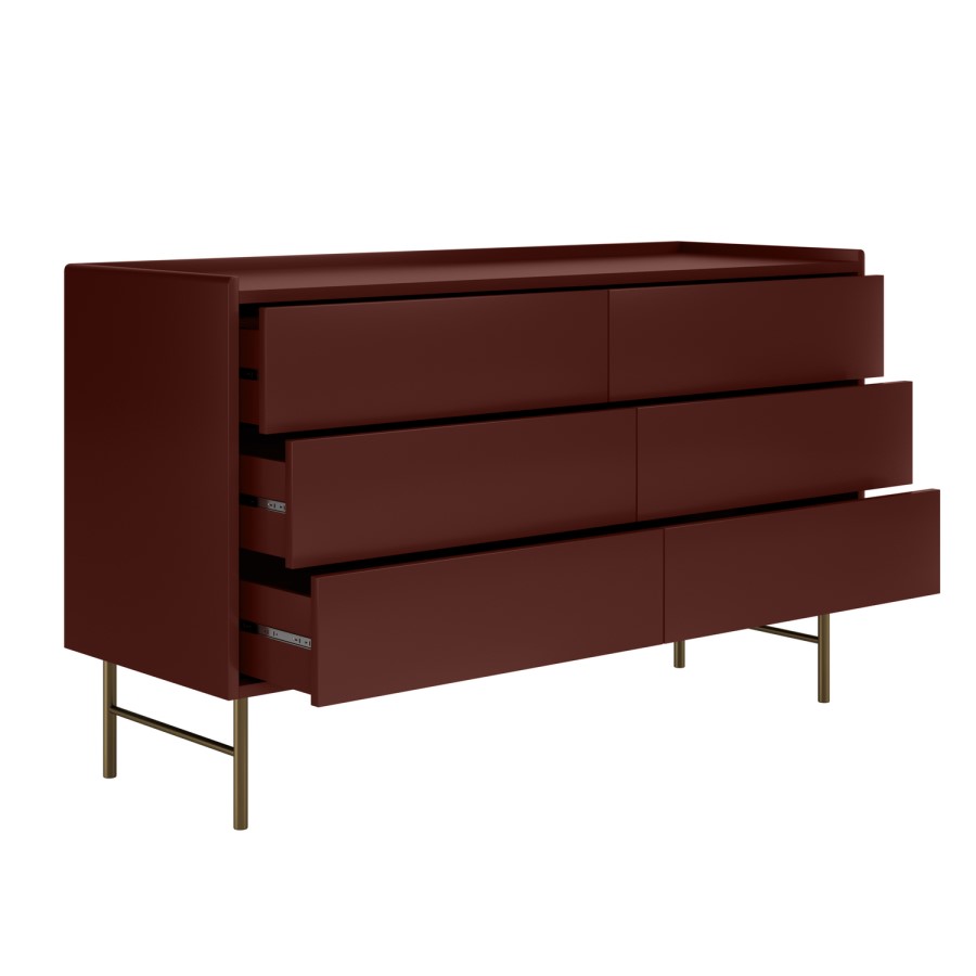 Burgundy Modern Chest of 6 Drawers - Zane 