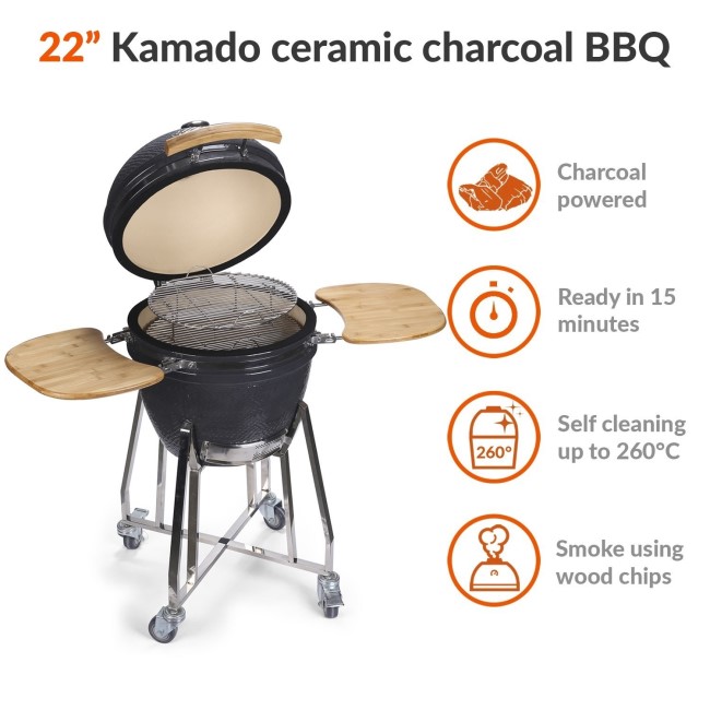 Boss Grill The Egg XL - 22 Inch Ceramic Kamado Style Charcoal Egg BBQ Grill - with Free Cover & Pizza Stone