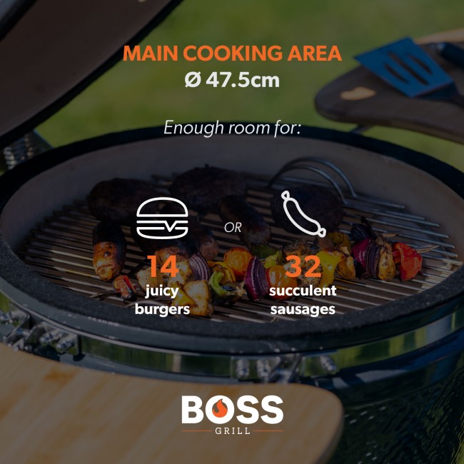 Boss Grill The Egg XL - 22 Inch Ceramic Kamado Style Charcoal Egg BBQ Grill - with Free Cover & Pizza Stone