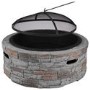 electriQ Cast Stone Round Base Wood Burning Garden Fire Pit - Grey