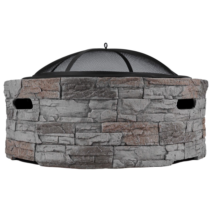 electriQ Cast Stone Round Base Wood Burning Garden Fire Pit - Grey