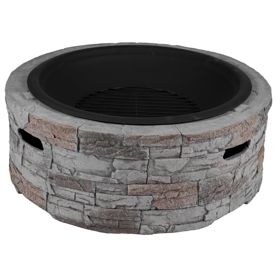 electriQ Cast Stone Round Base Wood Burning Garden Fire Pit - Grey