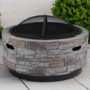 electriQ Cast Stone Round Base Wood Burning Garden Fire Pit - Grey