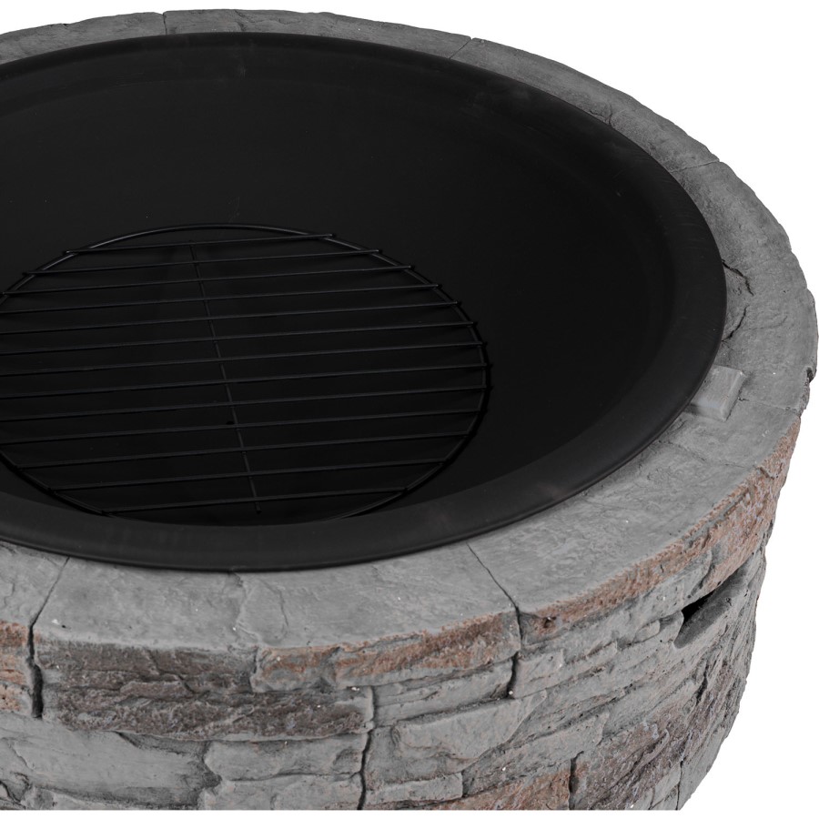 electriQ Cast Stone Round Base Wood Burning Garden Fire Pit - Grey