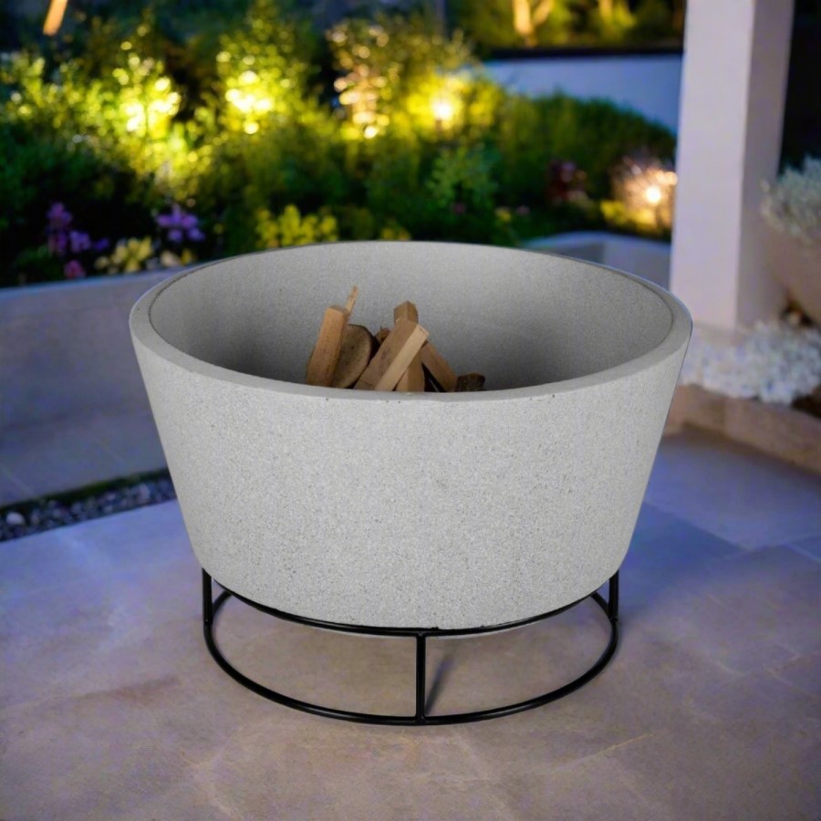electriQ Round Stone Wood Burning Fire Pit - Light Grey