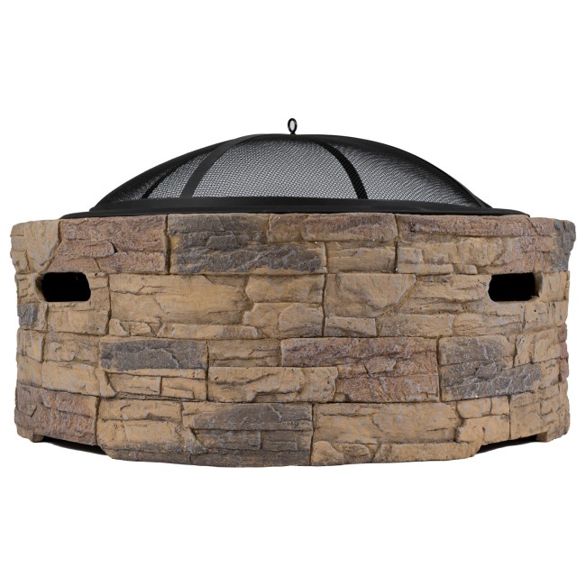 electriQ Cast Stone Round Base Wood Burning Garden Fire Pit - Brown