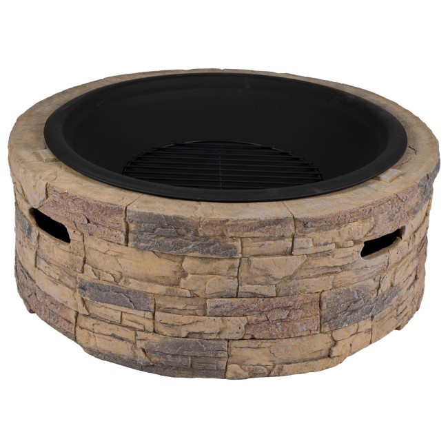 electriQ Cast Stone Round Base Wood Burning Garden Fire Pit - Brown