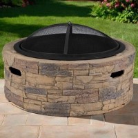 electriQ Cast Stone Round Base Wood Burning Garden Fire Pit - Brown electriQ Cast Stone Round Base Wood Burning Garden Fire Pit - Brown