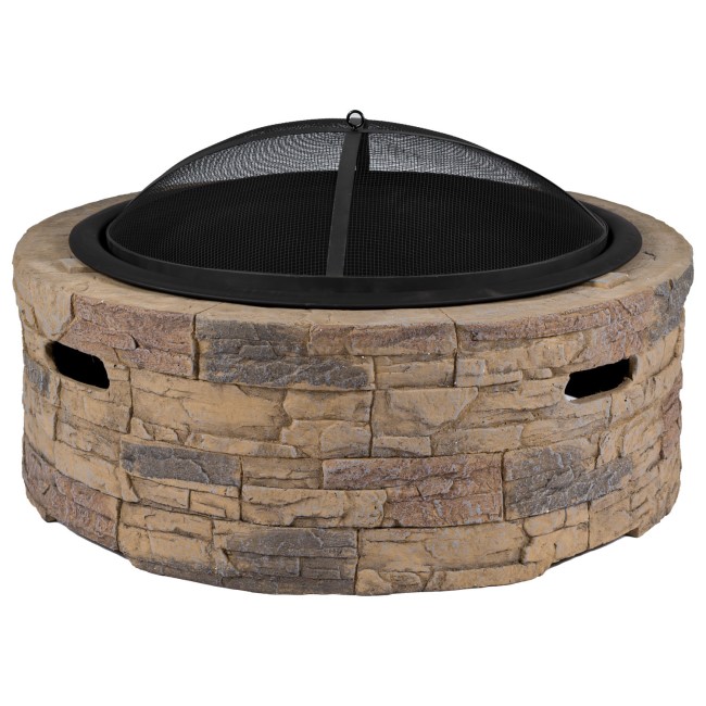 electriQ Cast Stone Round Base Wood Burning Garden Fire Pit - Brown