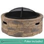 electriQ Cast Stone Round Base Wood Burning Garden Fire Pit - Brown