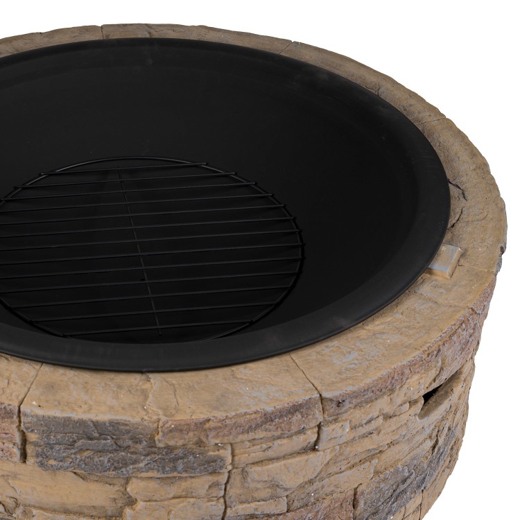 electriQ Cast Stone Round Base Wood Burning Garden Fire Pit - Brown