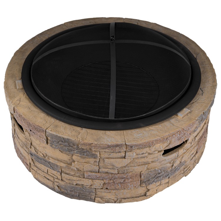 electriQ Cast Stone Round Base Wood Burning Garden Fire Pit - Brown