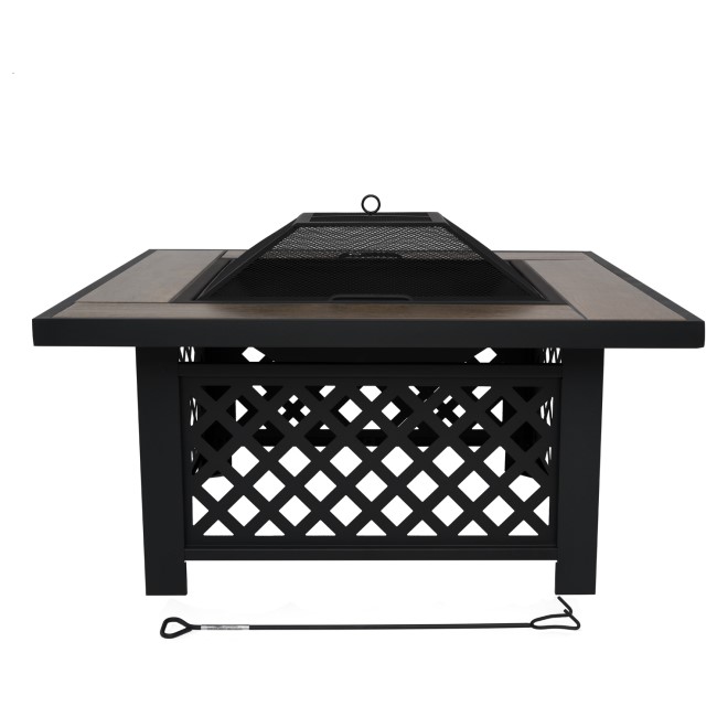 electriQ Square Wood Burning Fire Pit with Tiled Rim