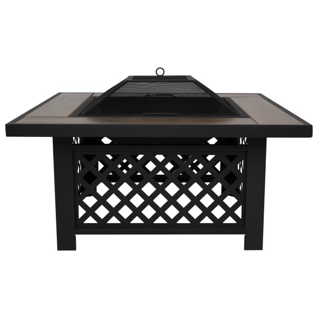 electriQ Square Wood Burning Fire Pit with Tiled Rim