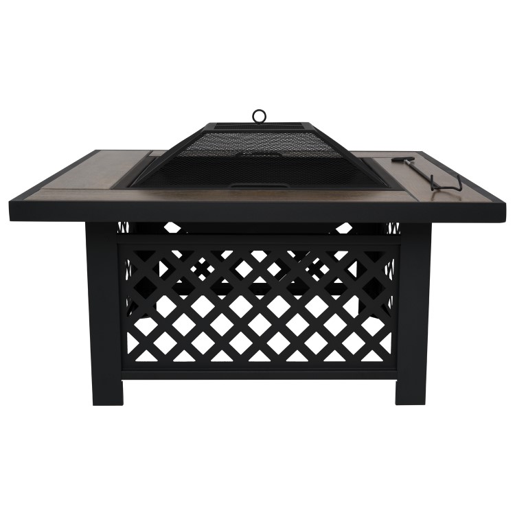 electriQ Square Wood Burning Fire Pit with Tiled Rim