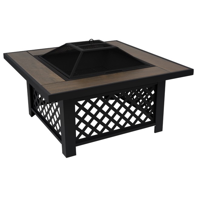 electriQ Square Wood Burning Fire Pit with Tiled Rim