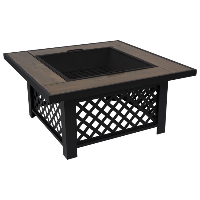 electriQ Square Wood Burning Fire Pit with Tiled Rim