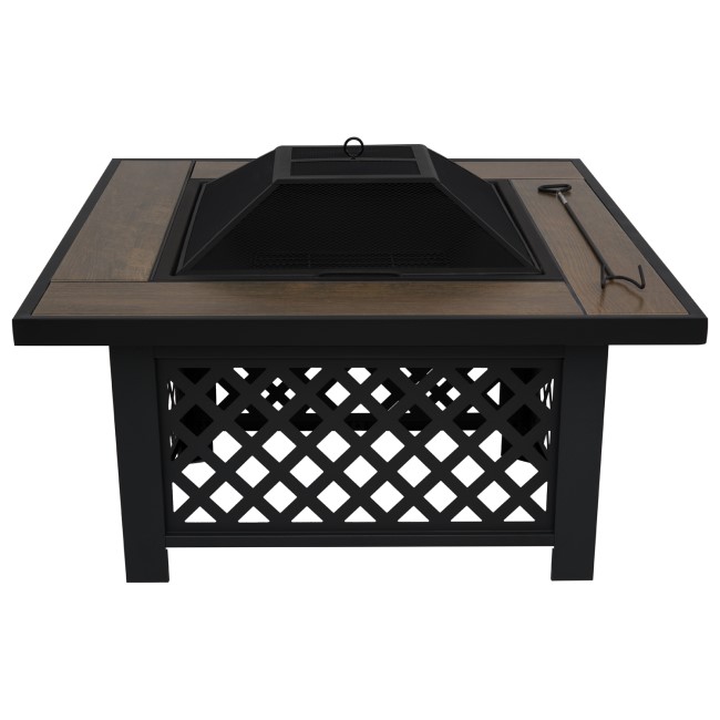 electriQ Square Wood Burning Fire Pit with Tiled Rim