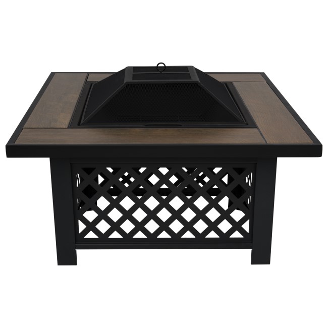 electriQ Square Wood Burning Fire Pit with Tiled Rim