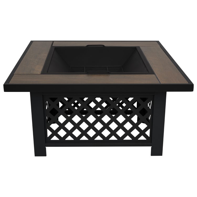 electriQ Square Wood Burning Fire Pit with Tiled Rim