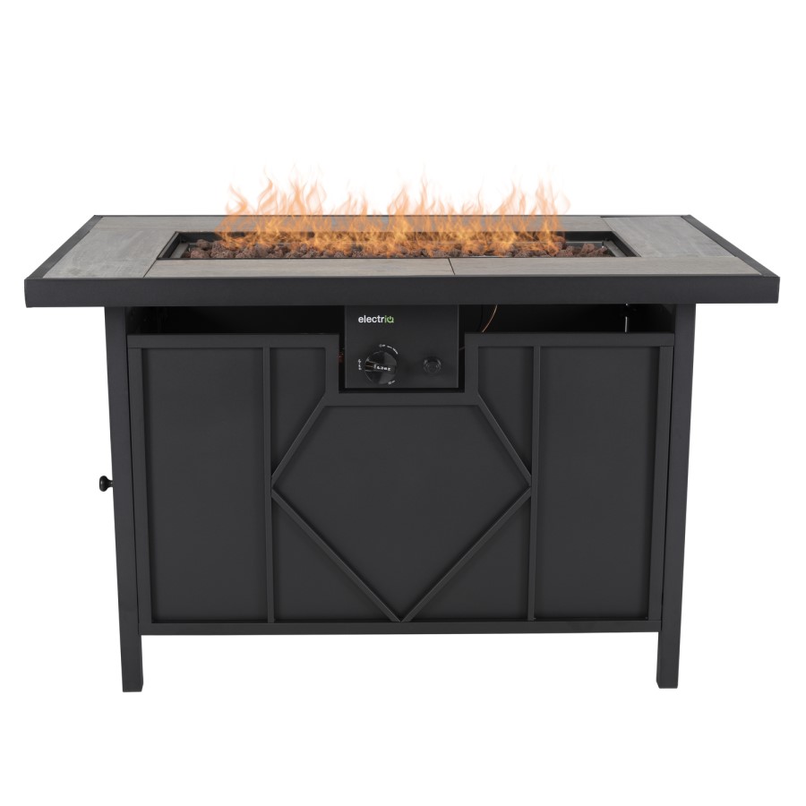 electriQ Gas Flame Outdoor Fire Pit Table - Rectangular with Grey Tiles