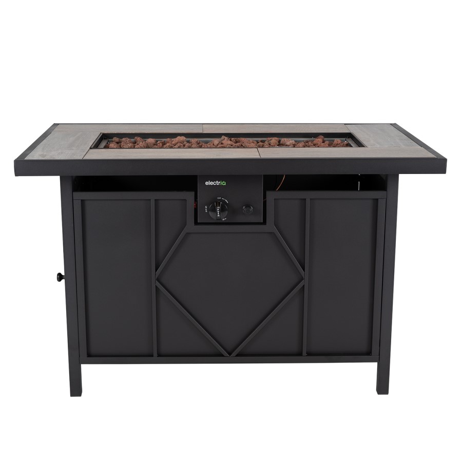 electriQ Gas Flame Outdoor Fire Pit Table - Rectangular with Grey Tiles