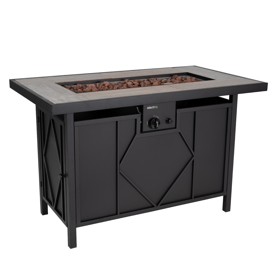 electriQ Gas Flame Outdoor Fire Pit Table - Rectangular with Grey Tiles