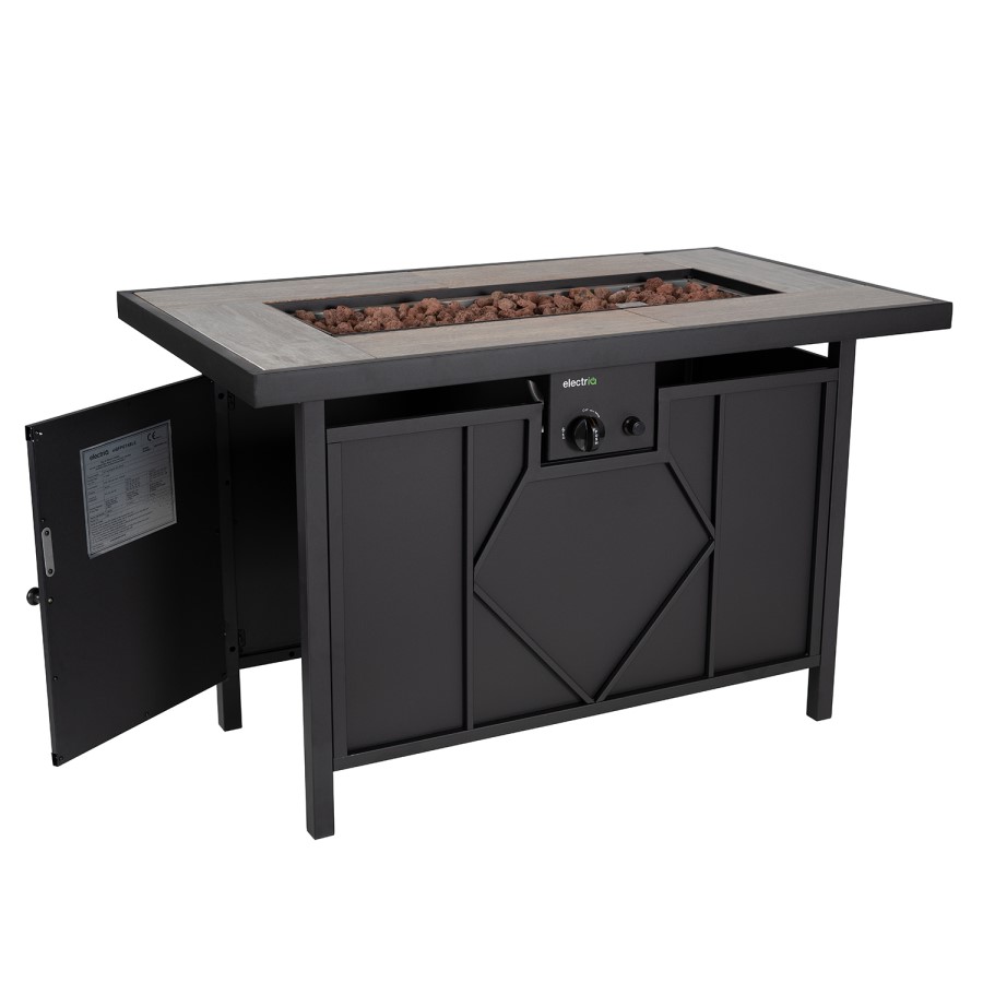 electriQ Gas Flame Outdoor Fire Pit Table - Rectangular with Grey Tiles