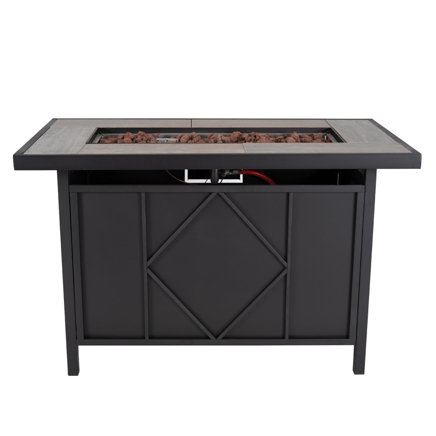 electriQ Gas Flame Outdoor Fire Pit Table - Rectangular with Grey Tiles