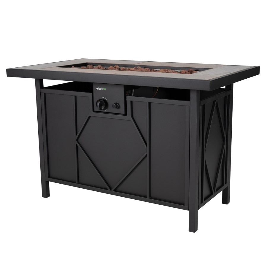 electriQ Gas Flame Outdoor Fire Pit Table - Rectangular with Grey Tiles