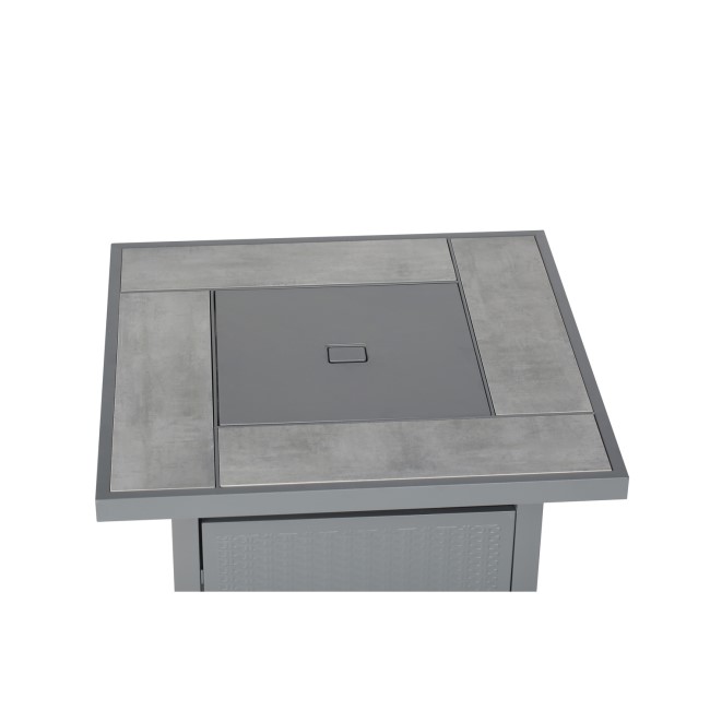 electriQ Outdoor Gas Flame Fire Pit Table - Square in Grey Metal Rattan Effect