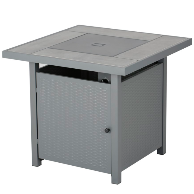 electriQ Outdoor Gas Flame Fire Pit Table - Square in Grey Metal Rattan Effect